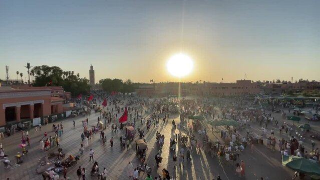 Jemaa El-Fna square in Marrakech at sunset