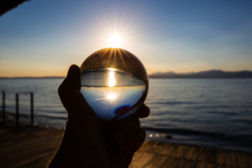Lake Garda in a glass sphere in Bardolino, Italy