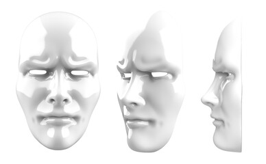 Isolated 3d render illustration of white colored frown theatrical mask.