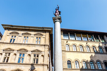 Fototapeta na wymiar Statue of Lady Justice on a pillar in the center of Florence, Tuscany, Italy, Europe
