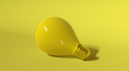 3D rendering. Yellow light bulb isolated on yellow background, side view, close-up. Idea, inspiration, solution! saving electricity concept.
