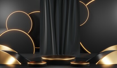 3D rendering of blank product background for cream cosmetics Modern black podium background