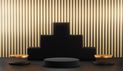 3D rendering of blank product background for cream cosmetics Modern black podium background