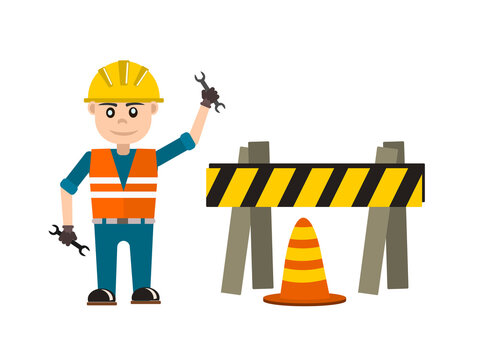 worker on construction sign for error website page.