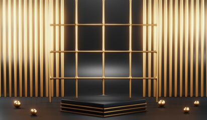 3D rendering of blank product background for cream cosmetics Modern black podium background