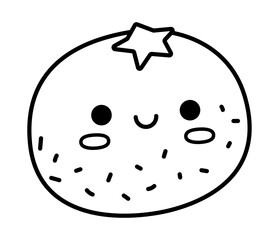 Vector black and white kawaii orange. Cute Christmas character illustration isolated on white background. New Year or winter smiling sweet fruit. Funny line icon, coloring page.