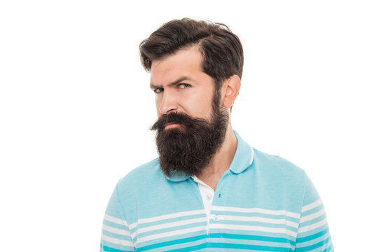 Bearded guy portrait. Serious guy with bearded and moustached face. Bearded guy looking askance