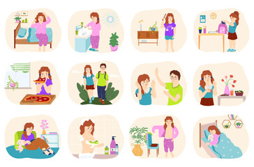 Child Daily Routine Flat Icons