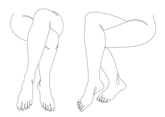 Collection. Silhouettes of human legs, feet in a modern one line style. Continuous line drawing, aesthetic outline for home decor, posters, wall art, stickers, logo. Vector illustration set.