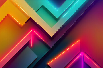 Colorful background geometric with neon light, Digital Generate Image