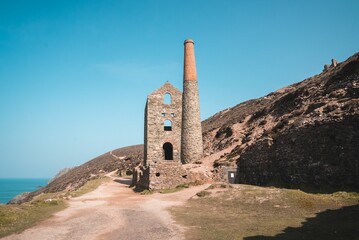 Wheal Coates on the top of the cliff in Cornwall, UK