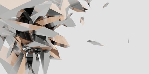 background broken glass blasting metal shards scattered 3D illustration