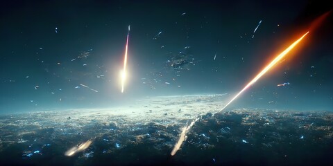 An Illustration of colliding meteoroids happening in the Exosphere. - obrazy, fototapety, plakaty