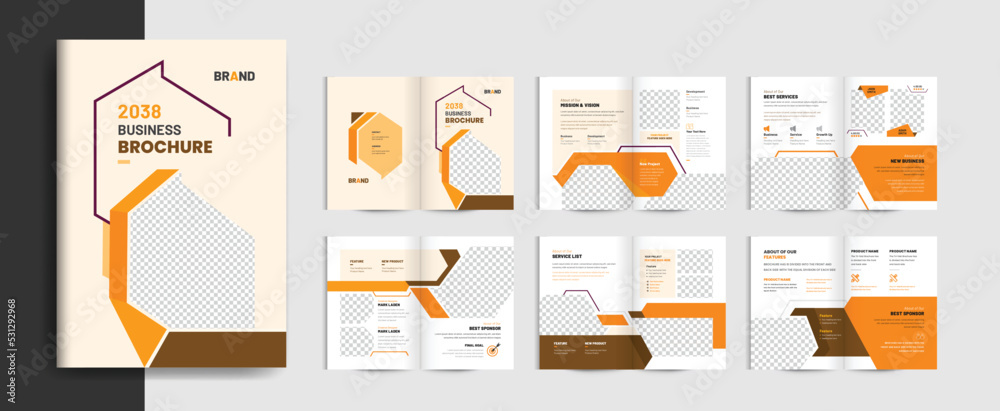 Poster business brochure template layout design, 16 page corporate brochure editable template layout, minim