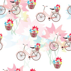 seamless pattern with bicycles and flowers - spring theme vector