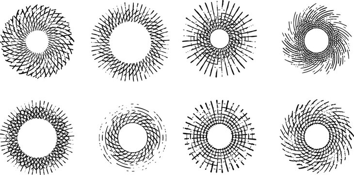 Floral circles - design elements, Round form. Explosion background. Star rays. Sunburst. Fireworks. Design element for frames, prints, tattoos, web, template, logo, and comic books