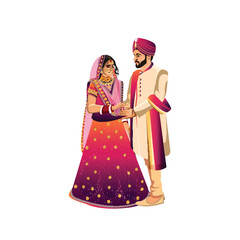 Indian wedding couple character bride and groom