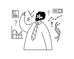 Vector illustration of a scientist engaged in research. Profession.