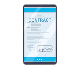 Electronic contract or digital signature concept. Signing an electronic contract online by phone