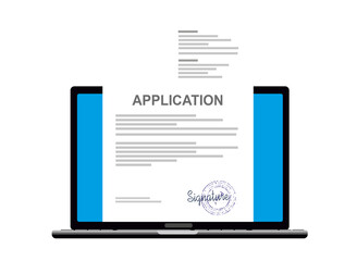 Electronic application. Signing an electronic application online by laptop