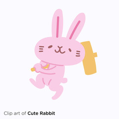 ウサギのキャラクターイラストシリーズ　「餅つき」