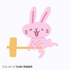 ウサギのキャラクターイラストシリーズ　「餅つき」