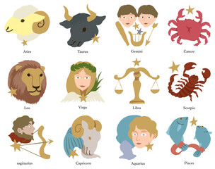 シンプルな12星座のベクターイラストセット
