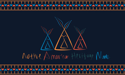 Native american heritage month. Vector banner, poster, card, content for social media with the text National native american heritage month. Background with abstract elements, natural landscape.