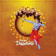 Happy dussehra celebration card lord rama killed ravana