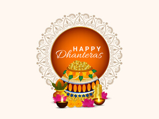 Indian festival shubh dhanteras background with gold coin pot