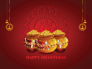 Indian festival shubh dhanteras background with gold coin pot