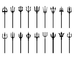 Set of trident, black silhouettes on a white background	