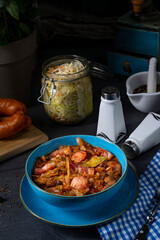 Polish bigos with sausage and mushrooms.