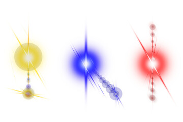 Set of colorful transparent light lens flares, Realistic burst of light collection, Coloured lights collection