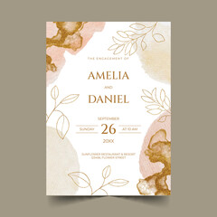 hand painted watercolor golden wedding invitation template vector design illustration