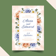 hand painted watercolor boho wedding invitation template vector design illustration