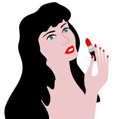 A girl puts on her makeup.