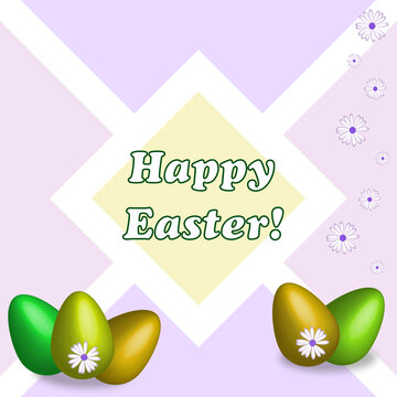 happy Easter card with eggs illustration - green and yellow colors - Easter theme