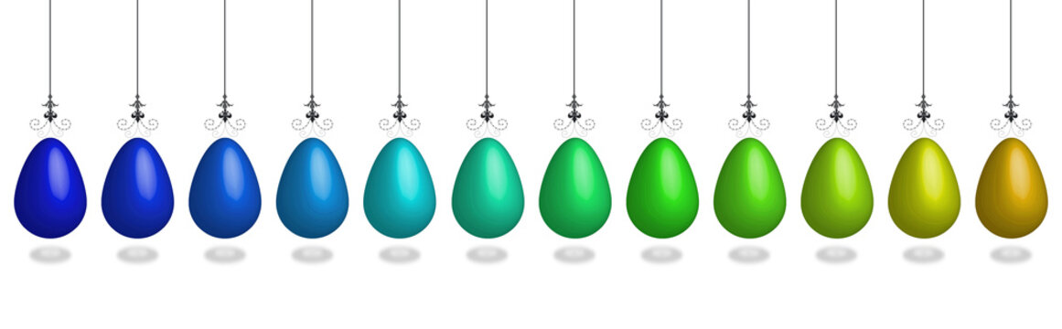 horizontal banner illustration with Easter eggs in blue and green colors