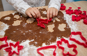 Gingerbread dough for Christmas cookies and cookie cutters.