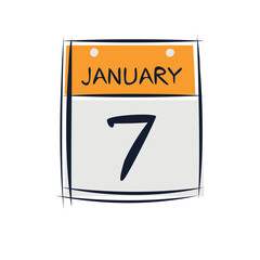 Creative calendar page with single day (7 January), Vector 