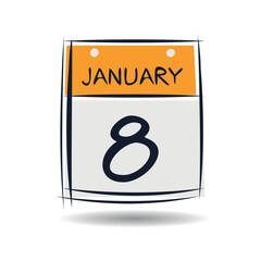 Creative calendar page with single day (8 January), Vector 