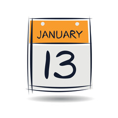 Creative calendar page with single day (13 January), Vector.