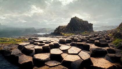 An illustration of the Giant Causeway in Ireland. - obrazy, fototapety, plakaty