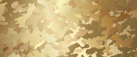 Gold camouflage vector texture for design. Golden military background for cover design, cards, flyer, poster, banner and  print. Luxury khaki backdrop for textile. Hand drawn illustration.