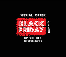 Black Friday sale promotional marketing banner, poster with red tags. Vector illustration.