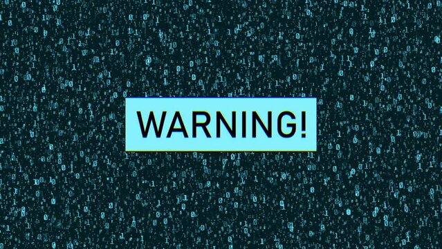 System Warning concept over computer binary code. Warning message over binary background with glitch effect