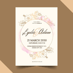 hand drawn golden wedding invitation template vector design illustration