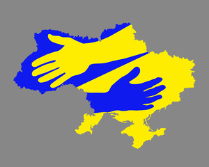 Support for Ukraine. Hugs icon, hugging hands in the colors of the flag of Ukraine.