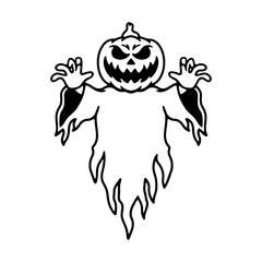 spooky pumpkin ghost on white background 
